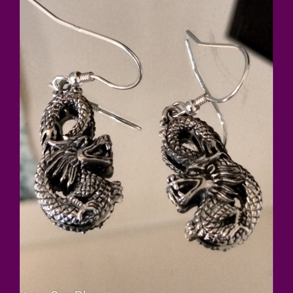 Bali dragon/naga dangling earrings .925 sterling silver